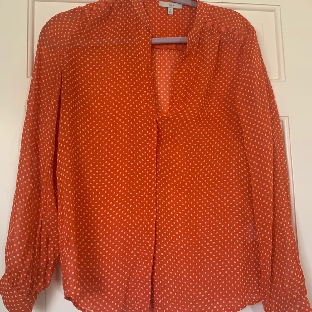 Joie orange polka dot blouse small
